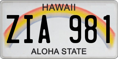 HI license plate ZIA981