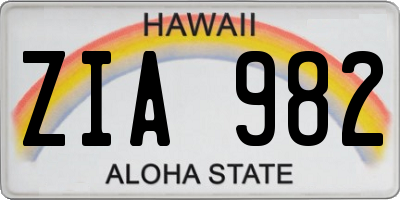 HI license plate ZIA982