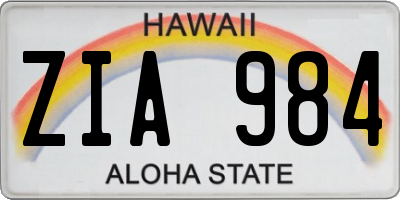 HI license plate ZIA984