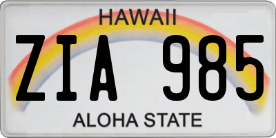 HI license plate ZIA985