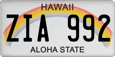 HI license plate ZIA992