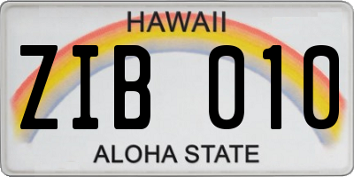 HI license plate ZIB010