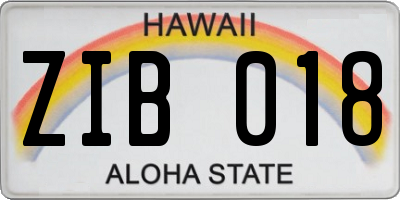 HI license plate ZIB018