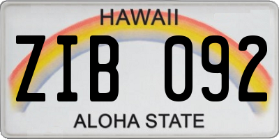 HI license plate ZIB092