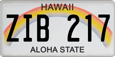 HI license plate ZIB217
