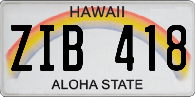 HI license plate ZIB418