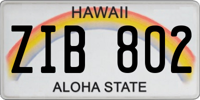 HI license plate ZIB802