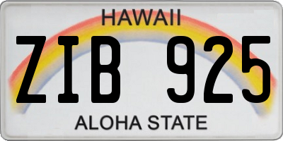 HI license plate ZIB925