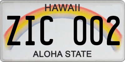 HI license plate ZIC002