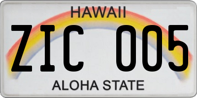 HI license plate ZIC005