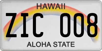 HI license plate ZIC008