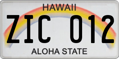 HI license plate ZIC012