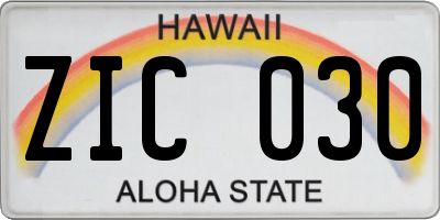 HI license plate ZIC030