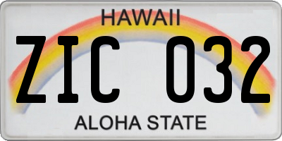 HI license plate ZIC032