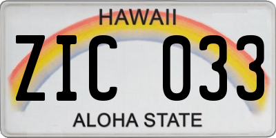 HI license plate ZIC033