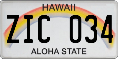HI license plate ZIC034
