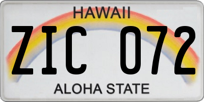 HI license plate ZIC072
