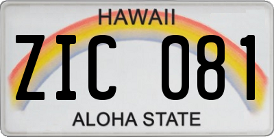 HI license plate ZIC081