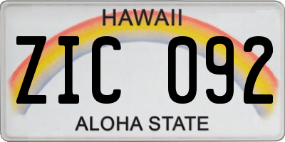 HI license plate ZIC092