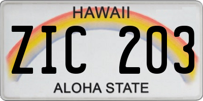 HI license plate ZIC203
