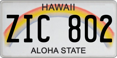 HI license plate ZIC802