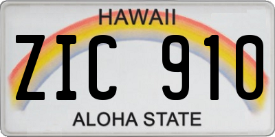HI license plate ZIC910