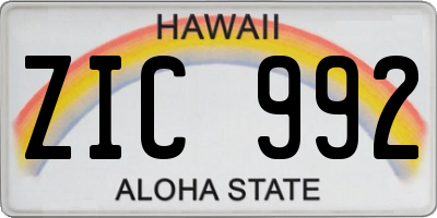 HI license plate ZIC992