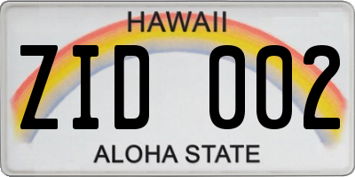 HI license plate ZID002