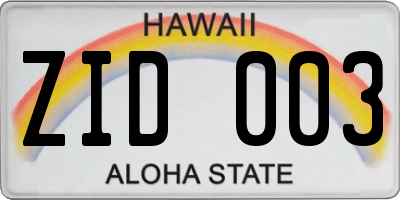 HI license plate ZID003