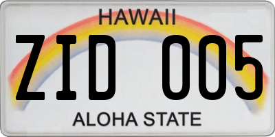 HI license plate ZID005