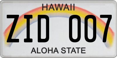 HI license plate ZID007