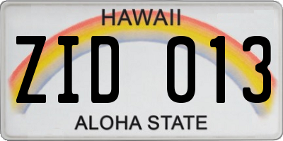 HI license plate ZID013