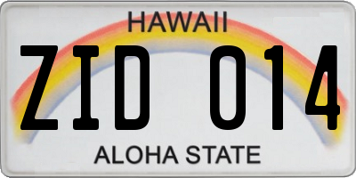 HI license plate ZID014