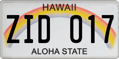HI license plate ZID017