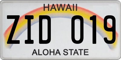 HI license plate ZID019