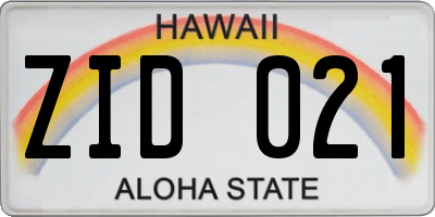 HI license plate ZID021