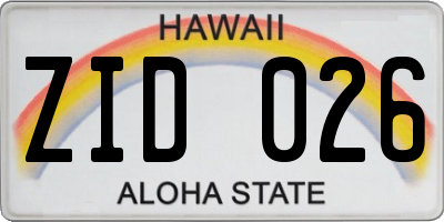 HI license plate ZID026