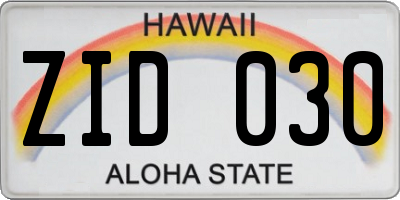 HI license plate ZID030