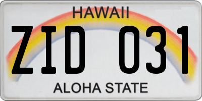 HI license plate ZID031