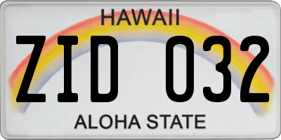 HI license plate ZID032