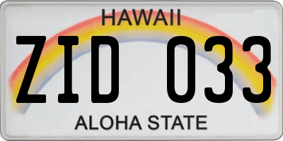 HI license plate ZID033