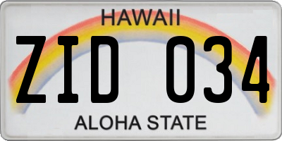 HI license plate ZID034