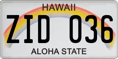 HI license plate ZID036
