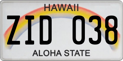 HI license plate ZID038