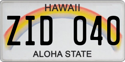 HI license plate ZID040