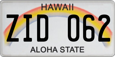 HI license plate ZID062