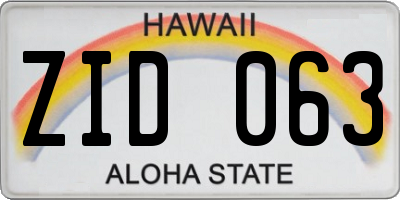 HI license plate ZID063