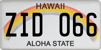 HI license plate ZID066