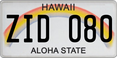 HI license plate ZID080
