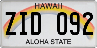 HI license plate ZID092